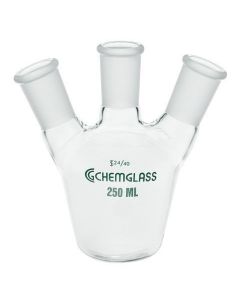 Chemglass 25ml 3-Neck European Flask, 1-Cn 14/20 Outer, 2-Sn 14/2; CHMGLS-Cg-1570-01