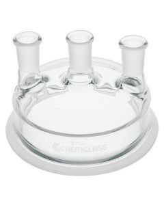 Chemglass Life Sciences Three Neck Vessel Lid To Fitcg-1920 Throughcg-1936 Vessels. Lid Has A Flat Ground Surface Allowing It To Be Greased Or Used With An O-Ring. 24/40 Center Neck, 2-24/40 Side Necks, 100mm Schott Flange