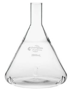 Chemglass Flask, Fernbach, 2800ml, Plain 59mm Id Top, 3 Side Baff; CHMGLS-Cls-2022-14
