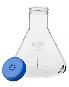 Chemglass Life Sciences Flask, 2800ml, Fernbach, 70mm Screw Thread, With 3 Side Baffles, Vented Cap, Approx Od X Height (Mm): 210 X 230