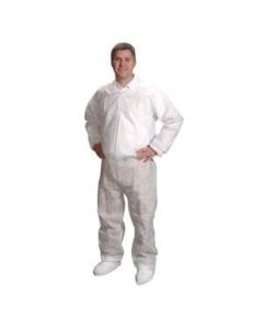 AlphaPro Coverall, White, Inset Sleeve, Zip Close, Tapered Collar, Size S